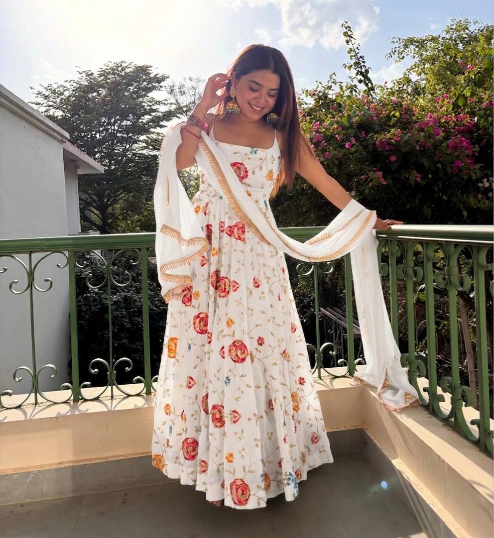 Pristine White Floral Couture Set - Daytime Festive Wear